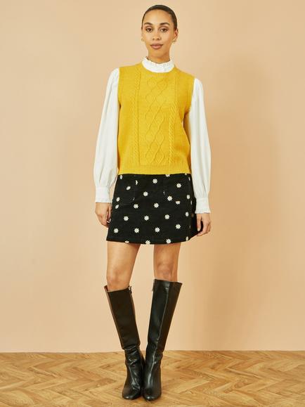 Yumi Cable Knit Sleeveless Jumper Vest, Mustard - view 2, Mustard