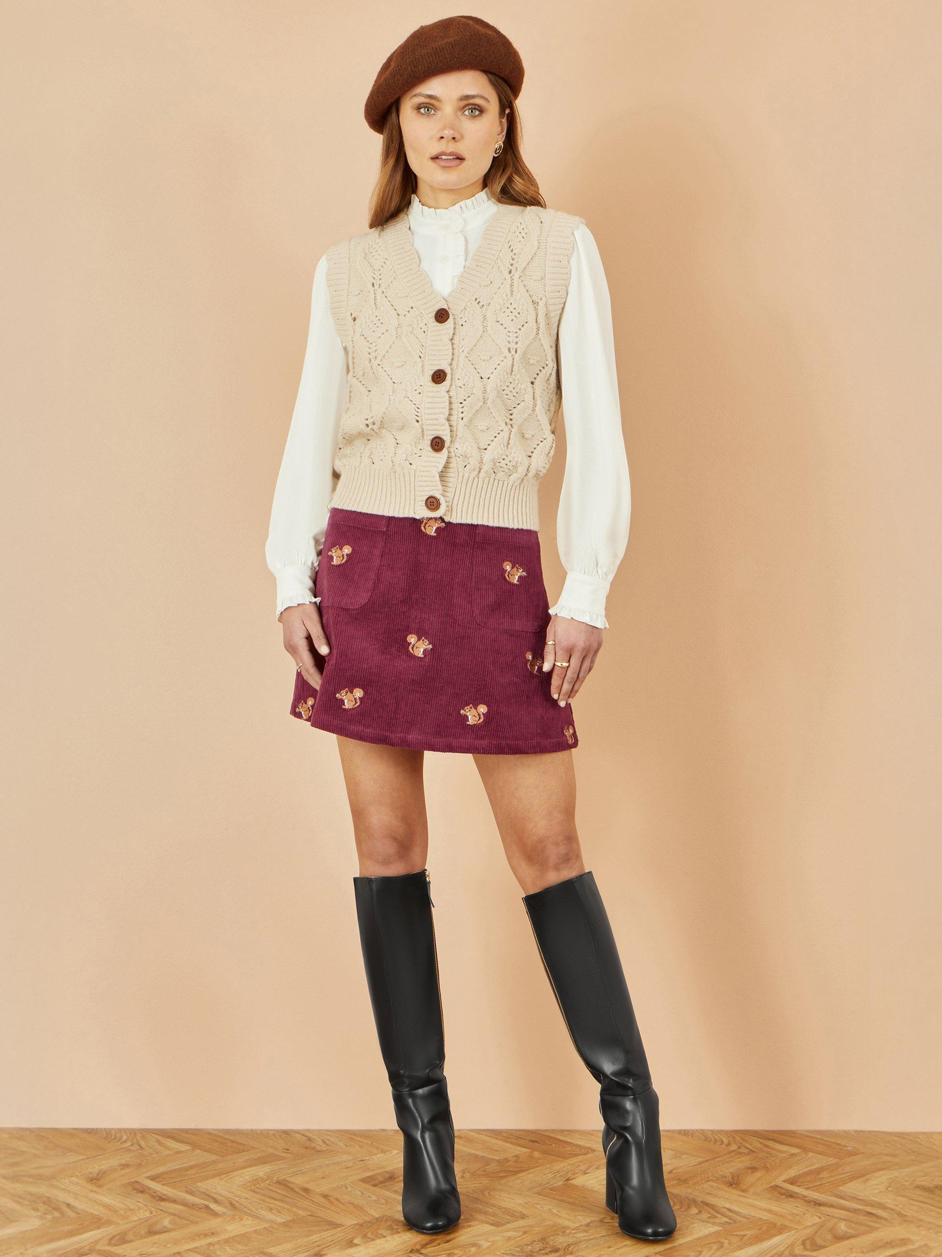 Product image 2 of 4, which shows Yumi Button Up Chunky Cable Knit Waistcoat, Ivory, S