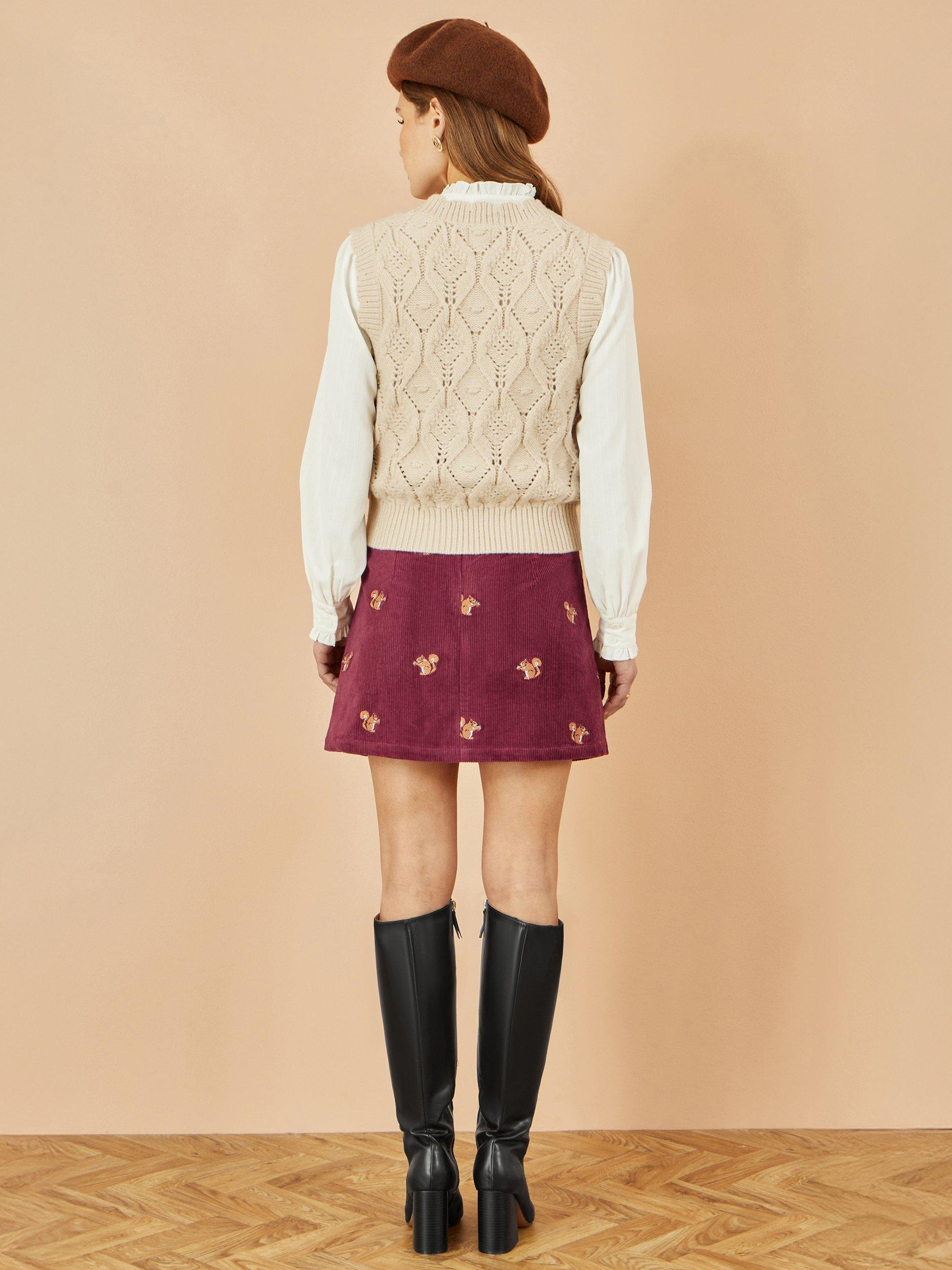 Product image 4 of 4, which shows Yumi Button Up Chunky Cable Knit Waistcoat, Ivory, S