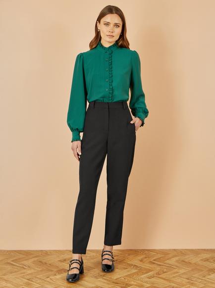 Yumi Frill High Neck Shirt, Green - view 2, Green