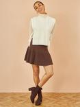 Yumi Knitted Pleated Mini Skirt, Brown