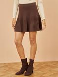 Yumi Knitted Pleated Mini Skirt, Brown