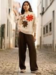Yumi Applique Flowers High Neck Jumper, Ivory/Multi