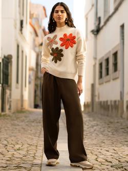 Yumi Applique Flowers High Neck Jumper - view 2, Ivory/Multi