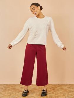 Yumi Floral Applique Knit Round Neck Jumper - view 2, Oatmeal
