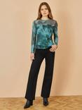 Yumi Floral Abstract long Sleeve Jersey Mesh Top