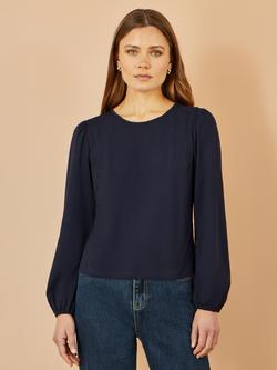 Yumi Stretch  Long Sleeve Cotton Jersey Top, Navy