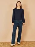 Yumi Stretch  Long Sleeve Cotton Jersey Top, Navy