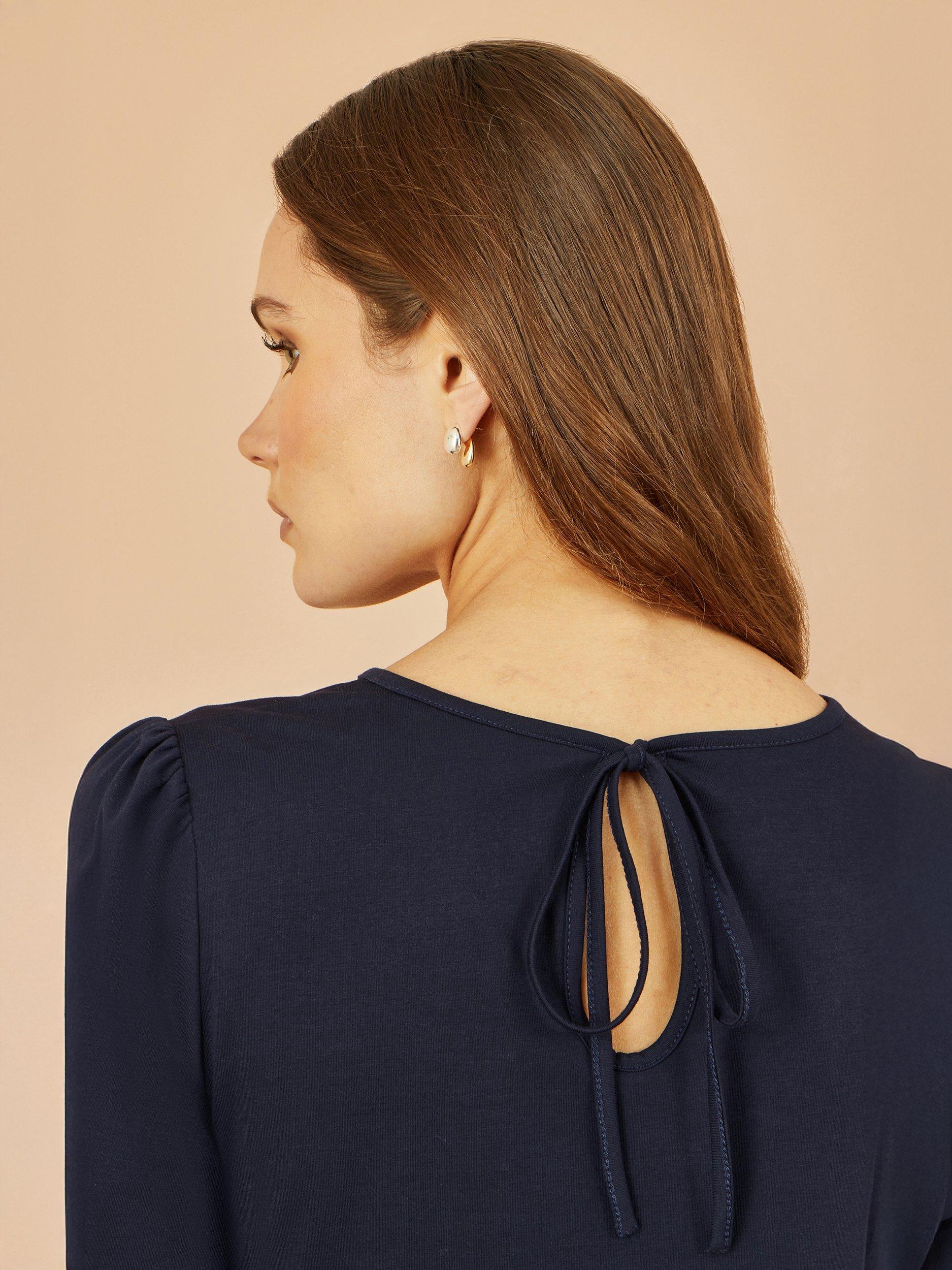 Product image 3 of 4, which shows Yumi Stretch  Long Sleeve Cotton Jersey Top, Navy, 8