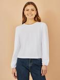 Yumi Stretch  Long Sleeve Cotton Jersey Top, White