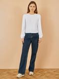 Yumi Stretch  Long Sleeve Cotton Jersey Top, White
