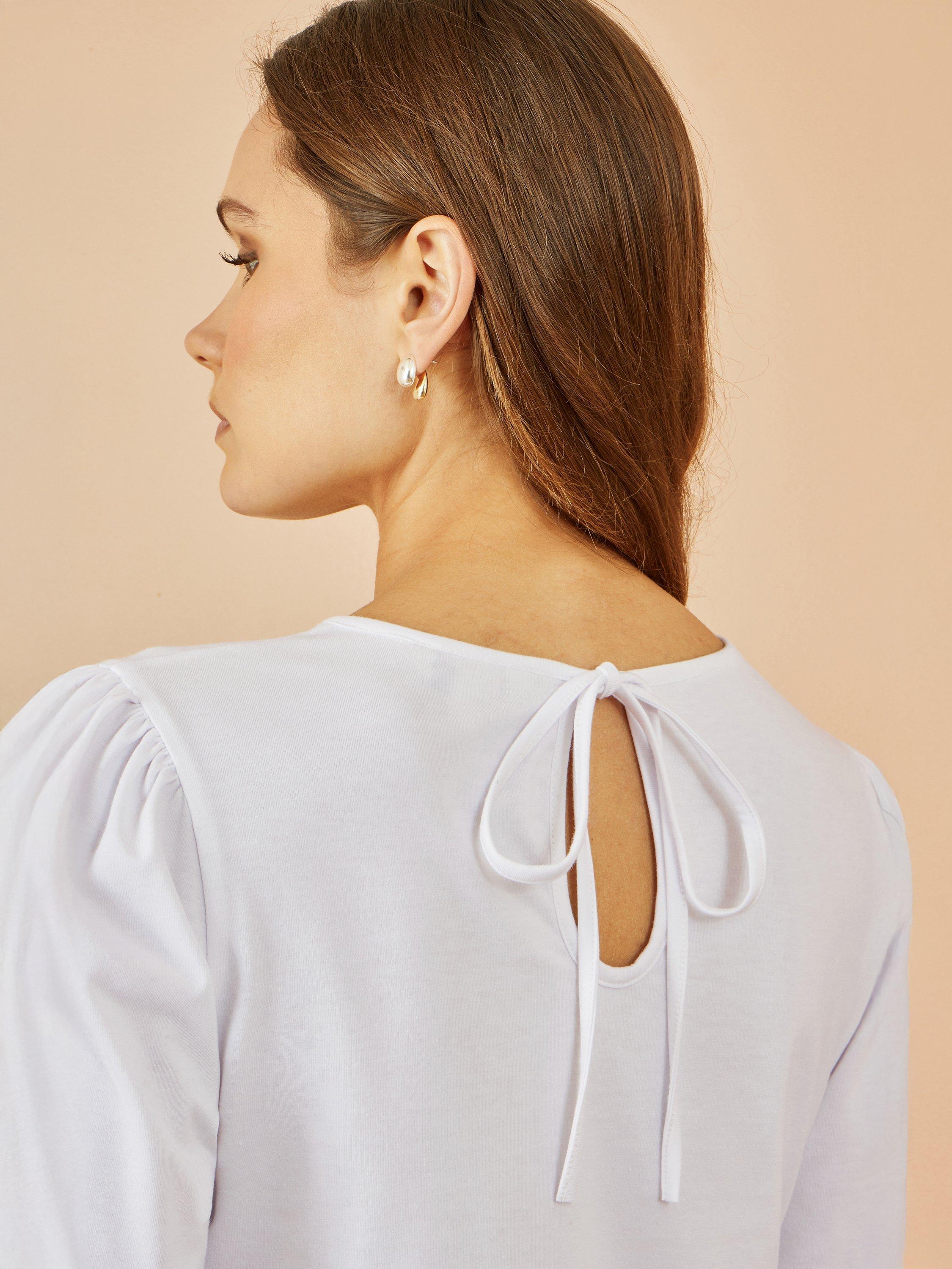 Product image 3 of 4, which shows Yumi Stretch  Long Sleeve Cotton Jersey Top, White, 8