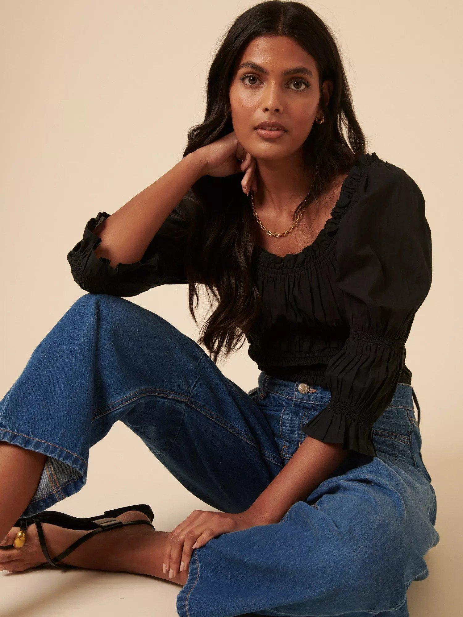 Product image 2 of 7, which shows Nobody's Child High Waist Horseshoe Jeans, Blue, 6