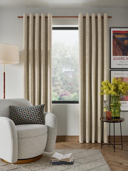 John Lewis Distressed Velvet Pair Lined Eyelet Curtains, Champagne - view 2, Champagne