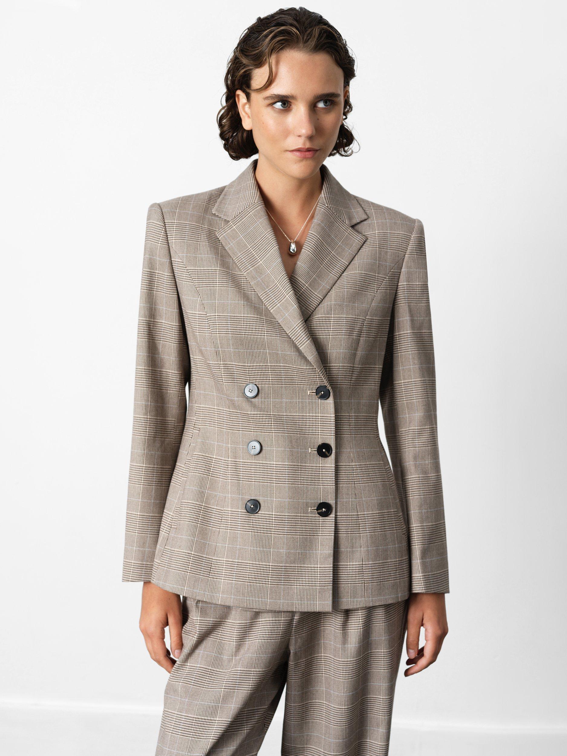 Product image 1 of 4, which shows French Connection Chester Check Cinched Blazer, Brown/Multi, 10