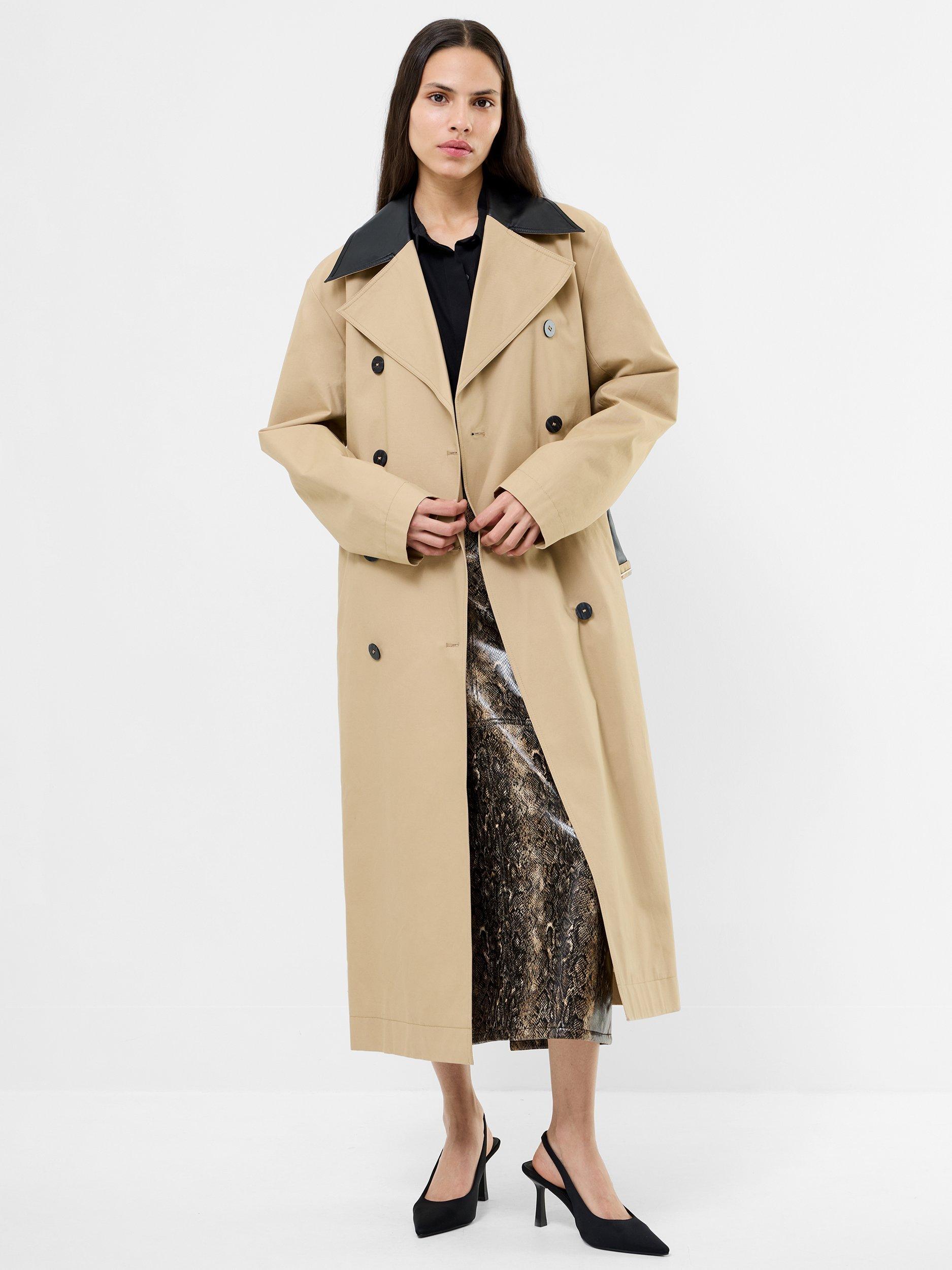 Product image 1 of 1, which shows French Connection Dasha Cotton Twill Trench Coat, Camel, 12
