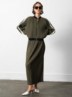 French Connection Niri Plisse Bomber Jacket, Green/Multi