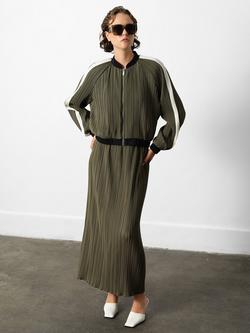 French Connection Niri Plisse Bomber Jacket - view 2, Green/Multi