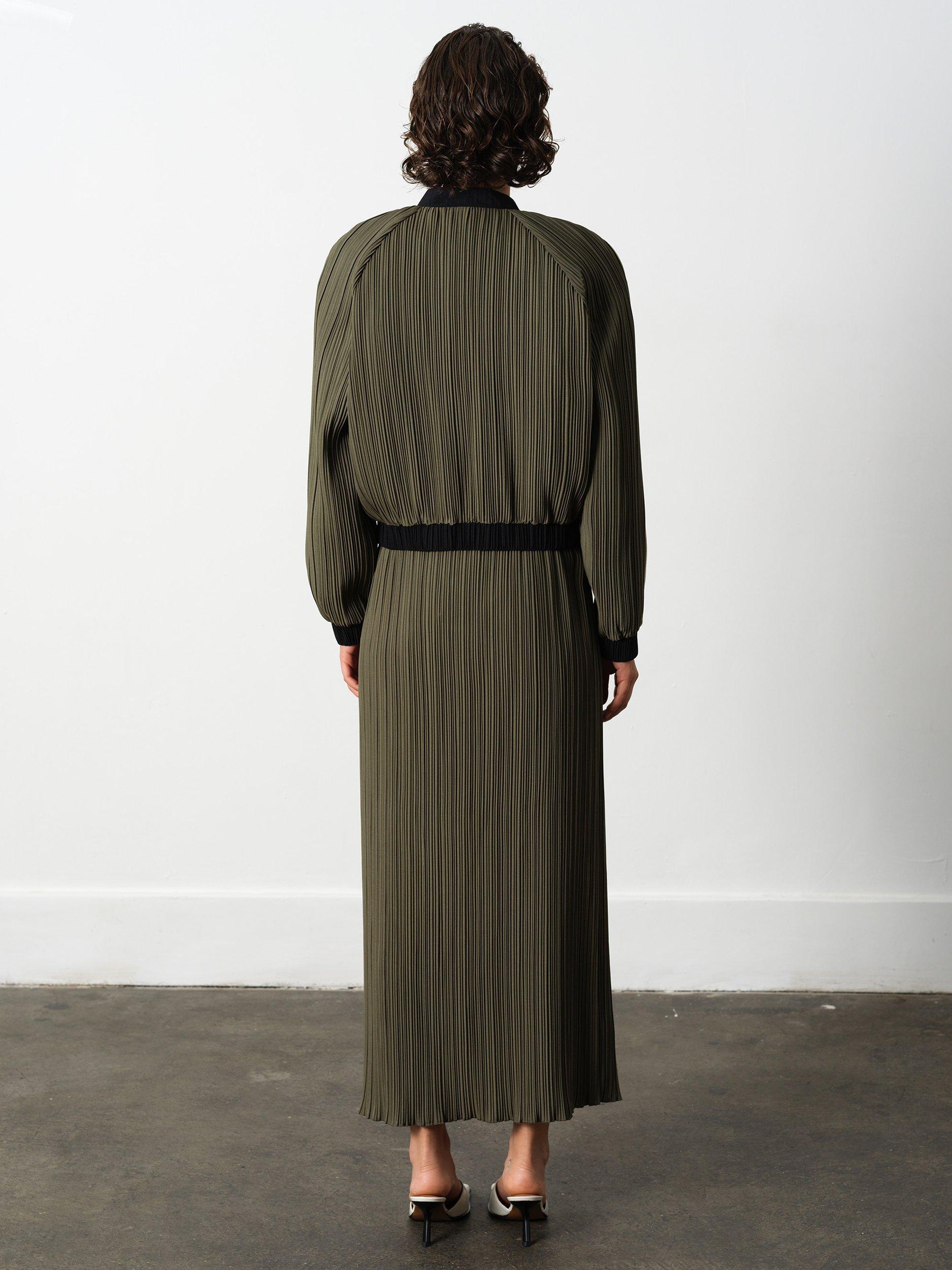 Product image 4 of 5, which shows French Connection Niri Plisse Bomber Jacket, Green/Multi, XS