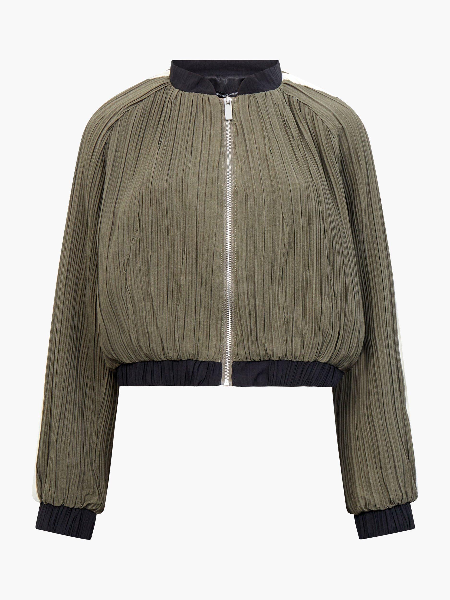 Product image 5 of 5, which shows French Connection Niri Plisse Bomber Jacket, Green/Multi, XS