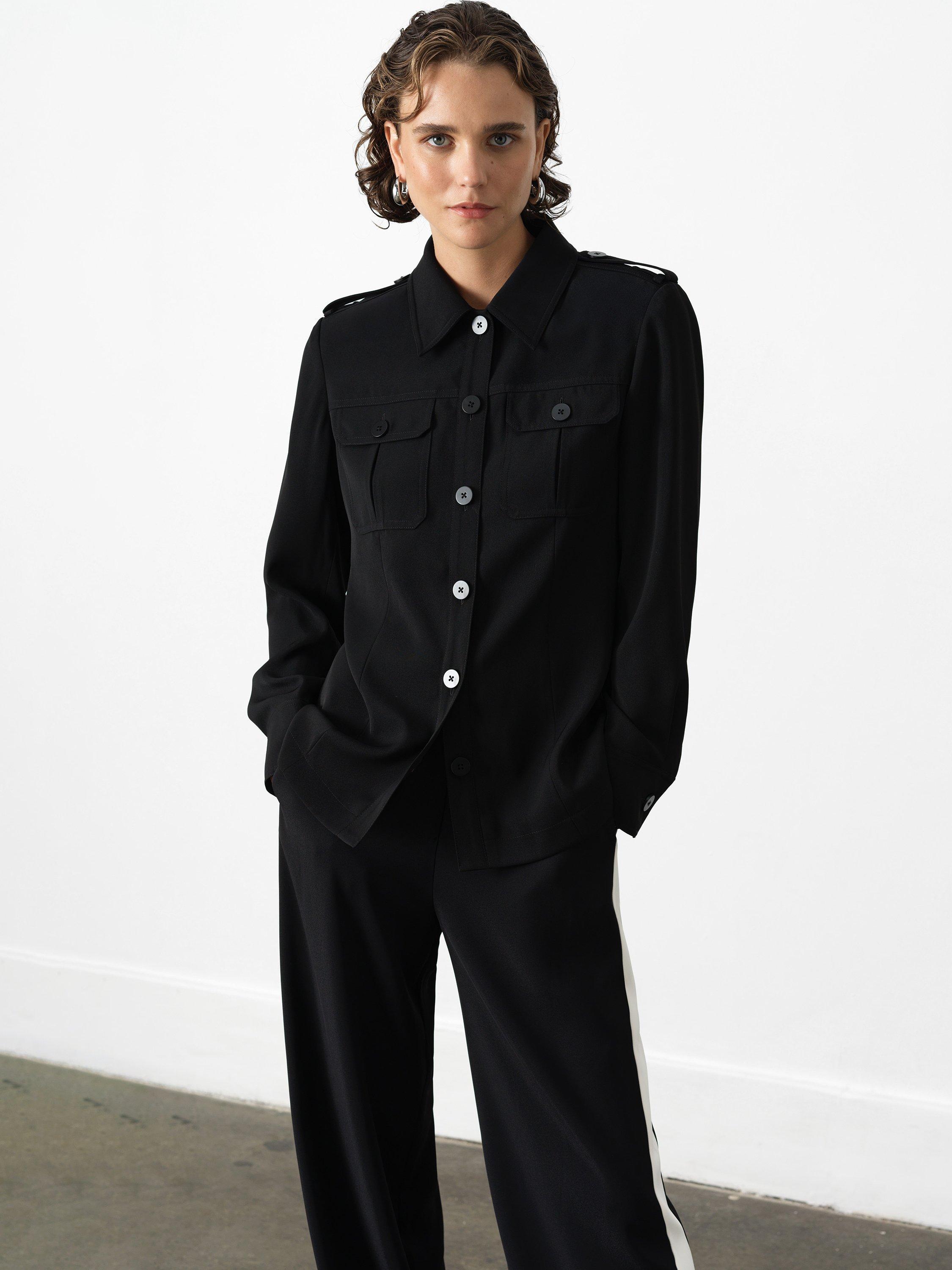Product image 1 of 5, which shows French Connection Vinnie Tailored Shirt Jacket, Black, 6