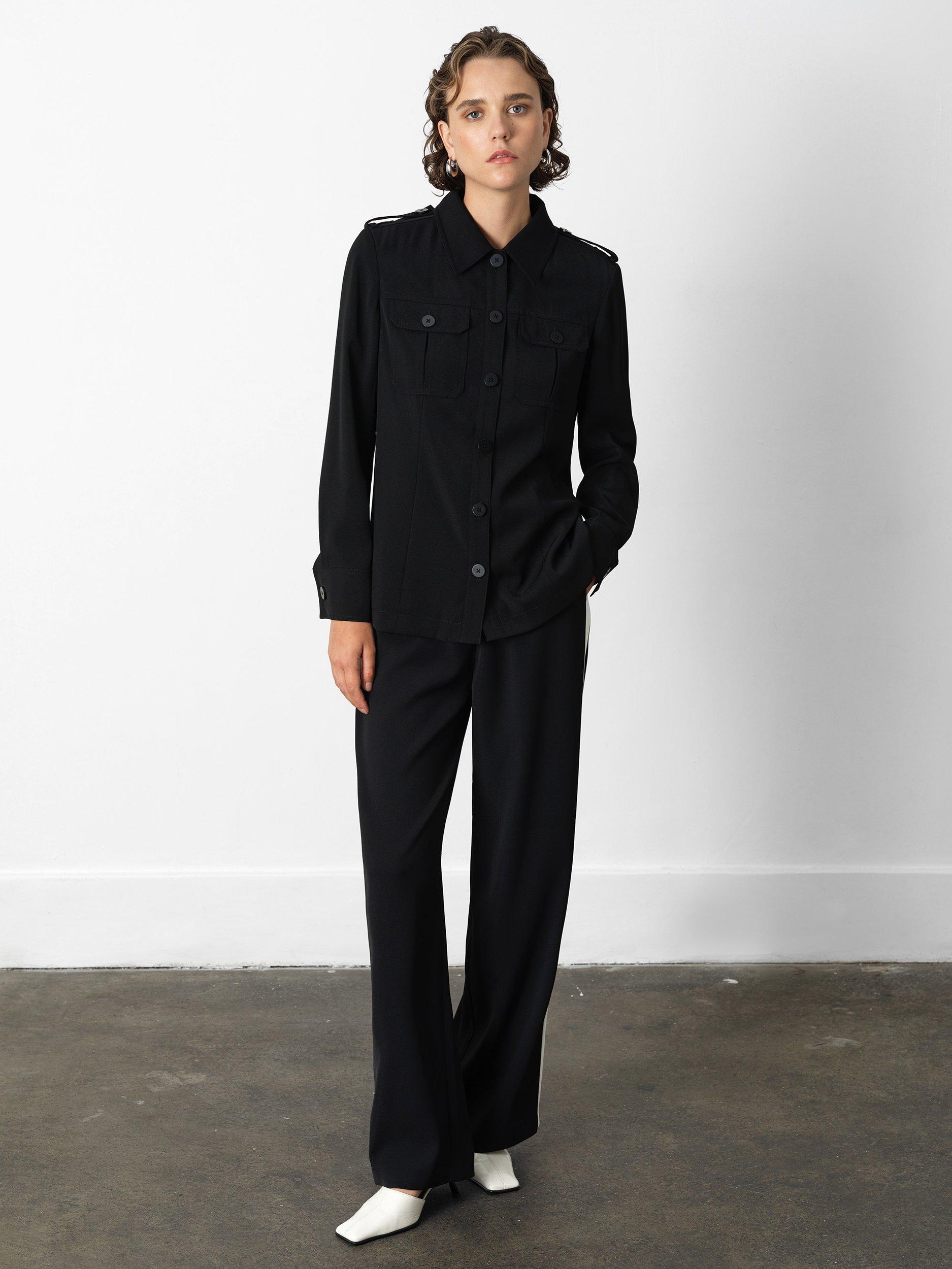 Product image 2 of 5, which shows French Connection Vinnie Tailored Shirt Jacket, Black, 6