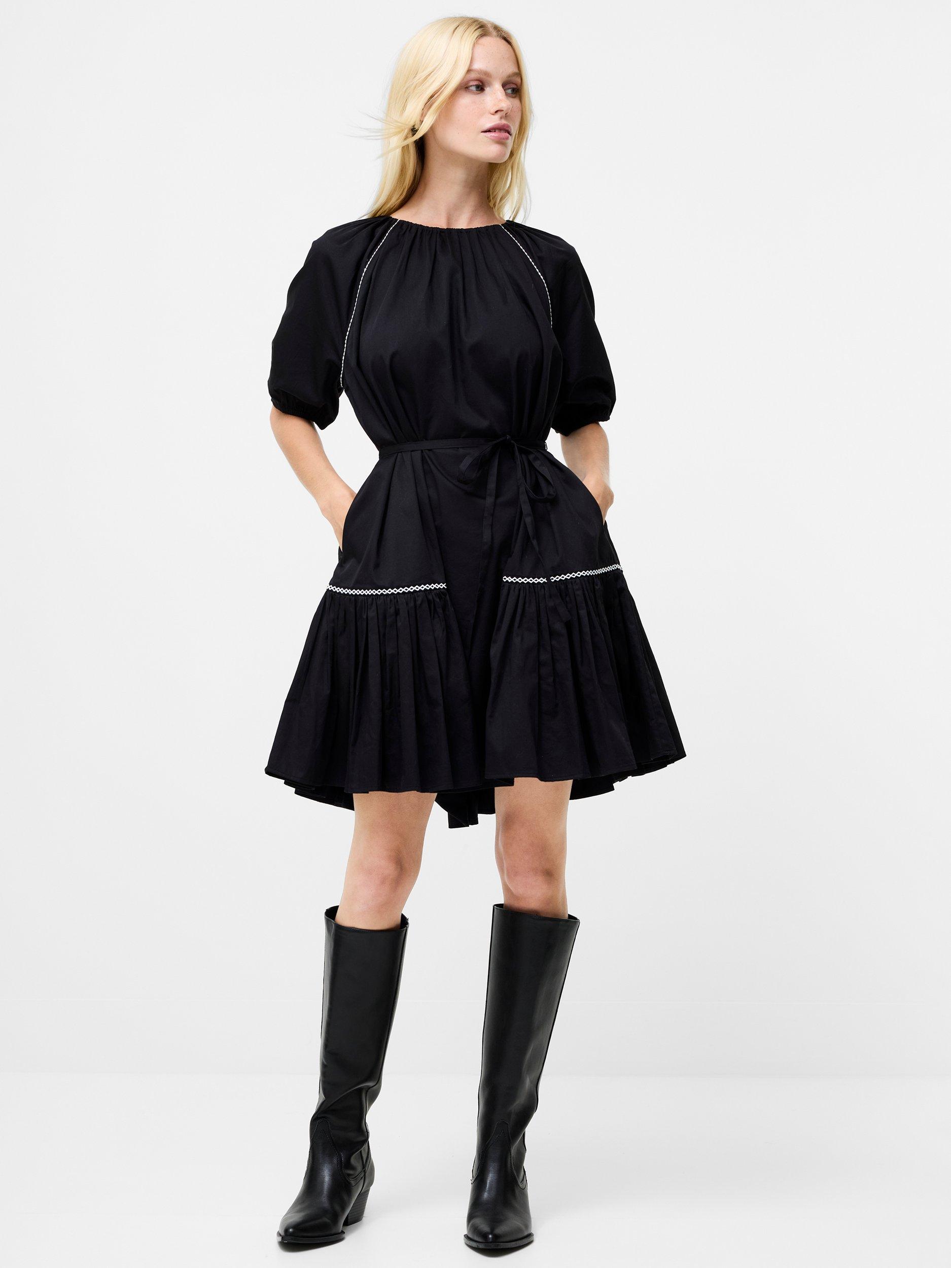 Product image 1 of 4, which shows French Connection Alexis Poplin Pleated Mini Dress, Black, 8