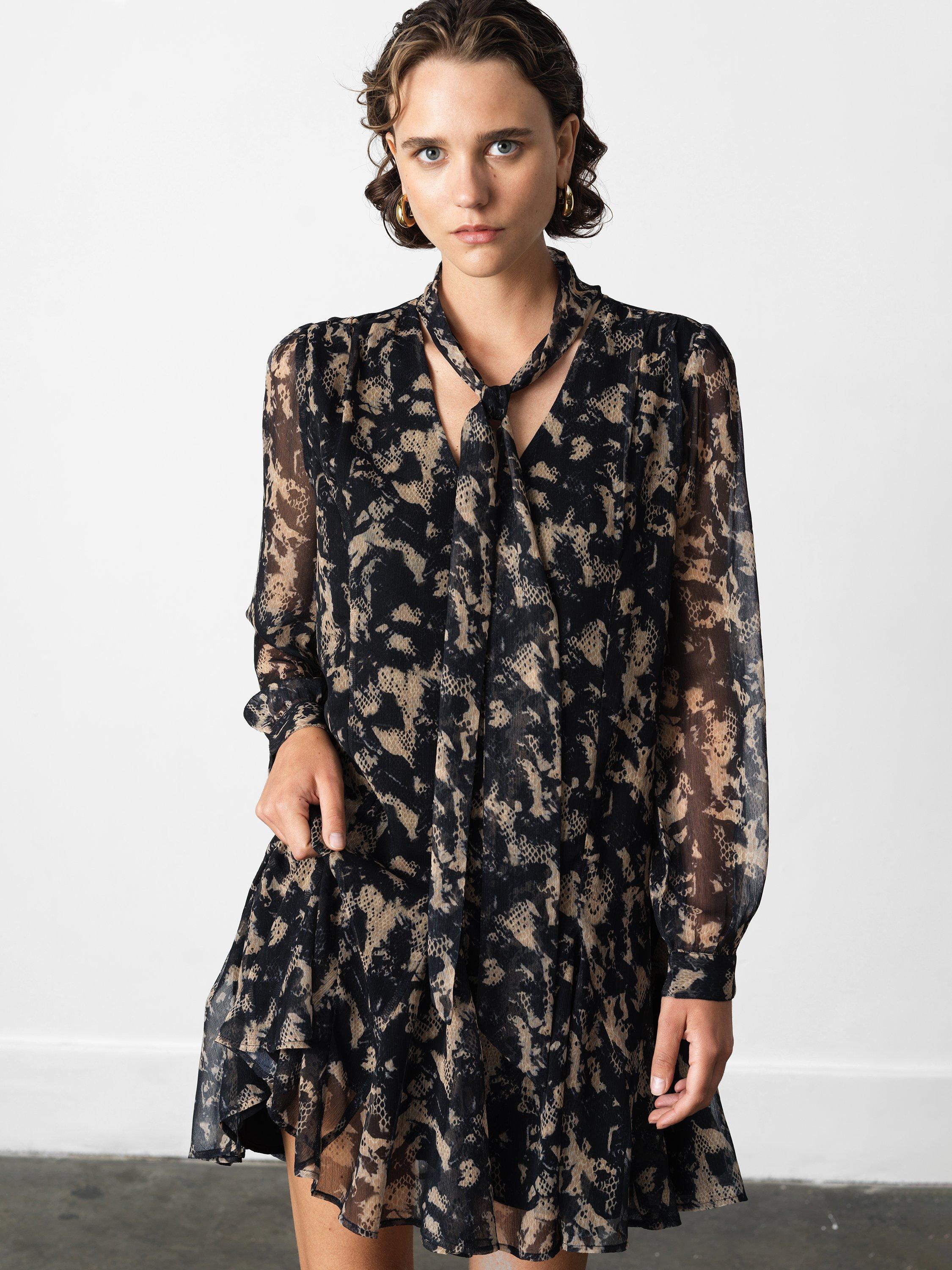 Product image 1 of 6, which shows French Connection Hallie Snake Chiffon Mini Dress, Multi, 6