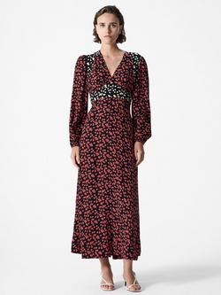 French Connection Harriet Delphine Floral Midi Dress containing LENZING™ ECOVERO™ Viscose, Red/Multi, Red/Multi