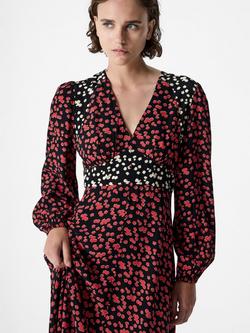 French Connection Harriet Delphine Floral Midi Dress containing LENZING™ ECOVERO™ Viscose, Red/Multi - view 2, Red/Multi