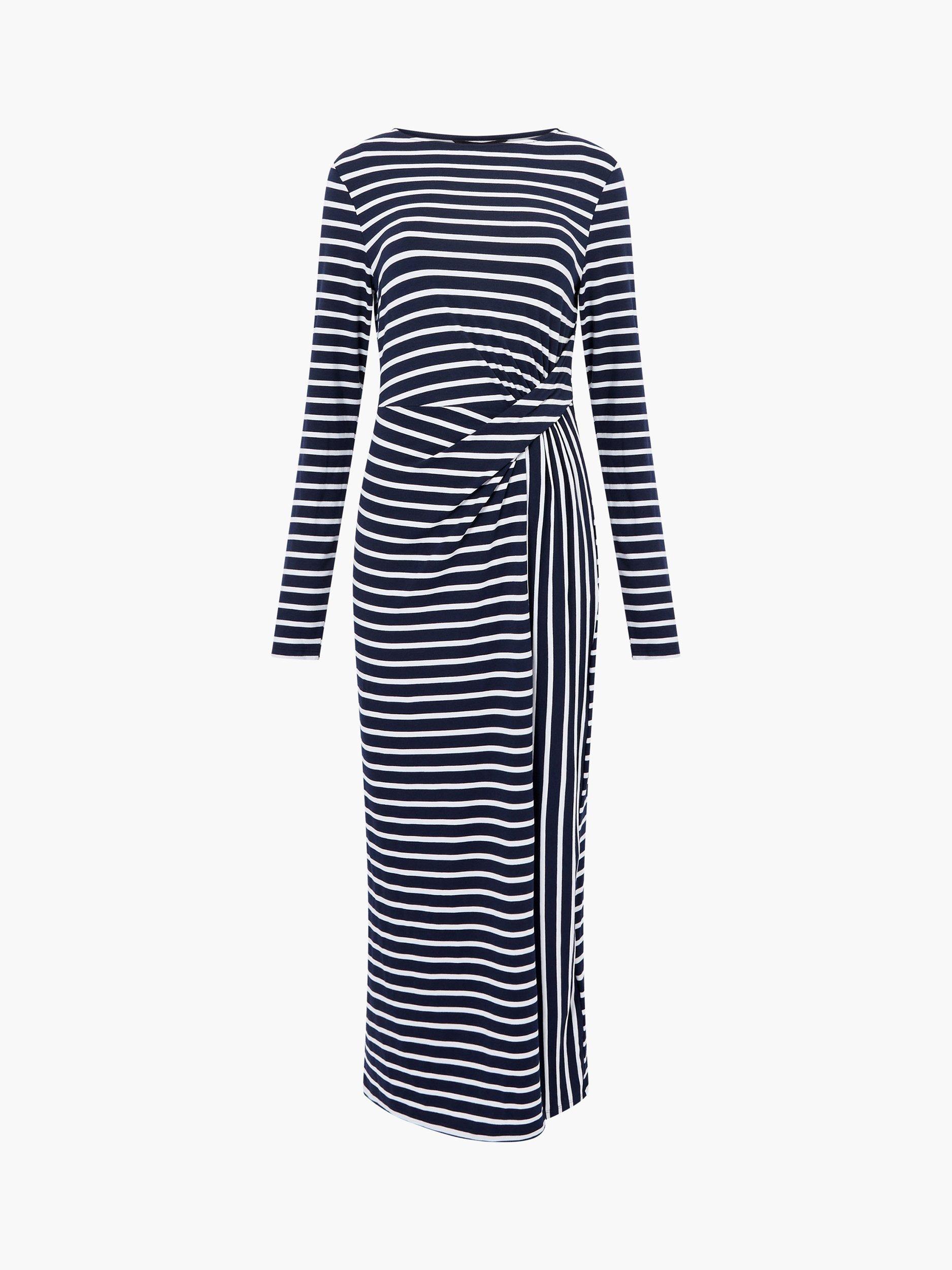 Product image 1 of 1, which shows French Connection Kyra Stripe Jersey Dress, Navy/White, XS
