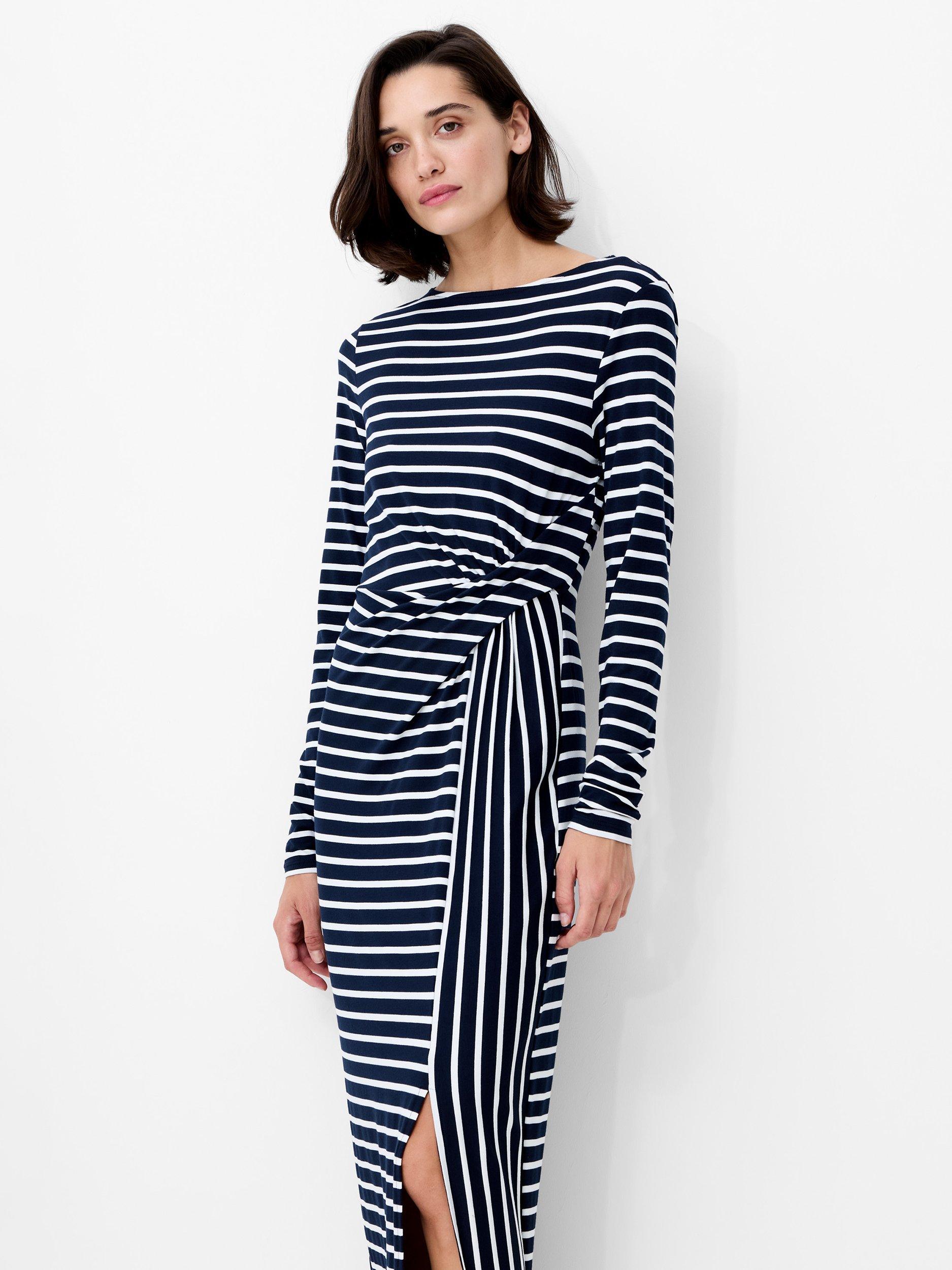 Product image 2 of 5, which shows French Connection Kyra Stripe Jersey Dress, Navy/White, XS