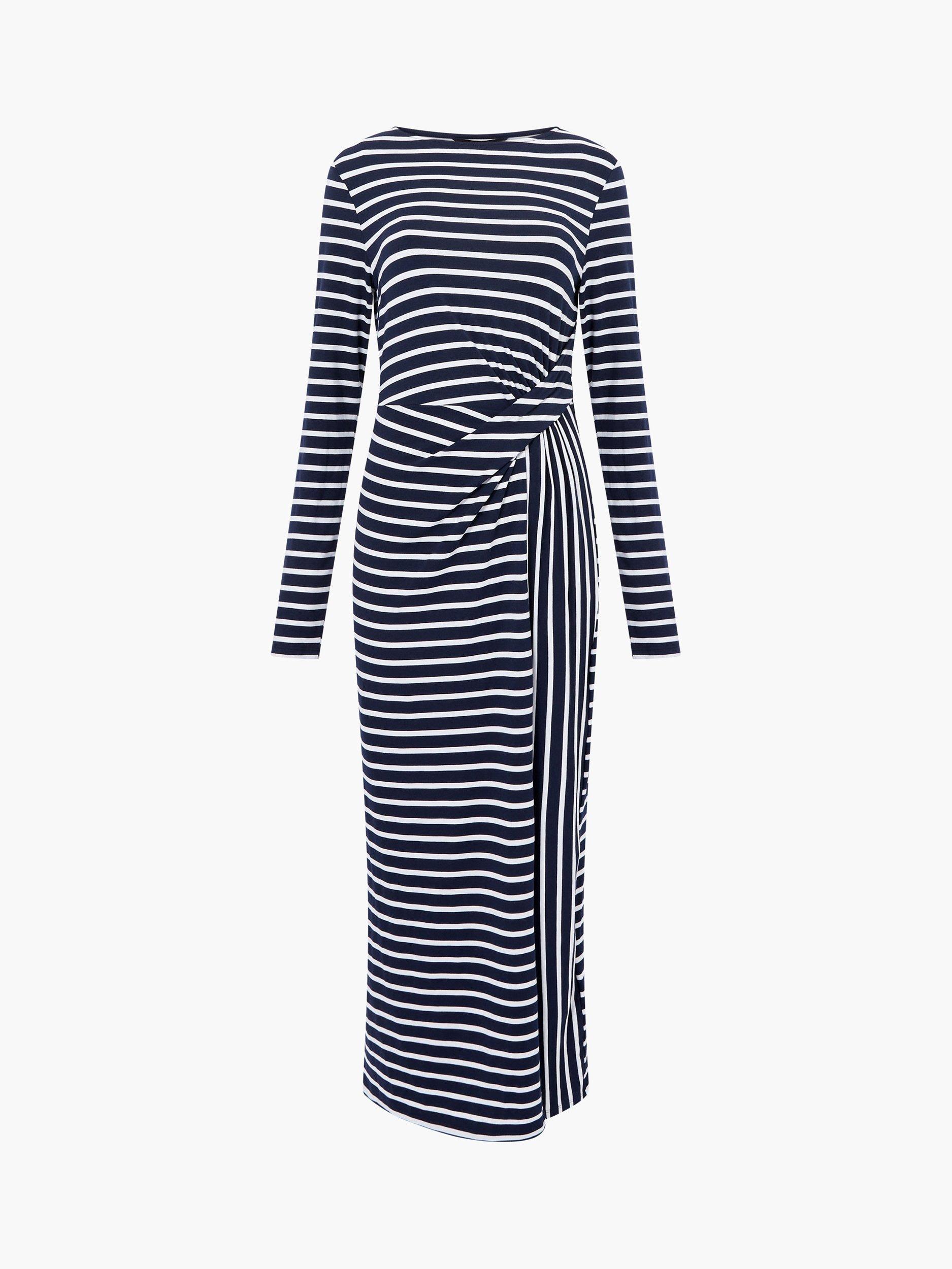 Product image 5 of 5, which shows French Connection Kyra Stripe Jersey Dress, Navy/White, XS