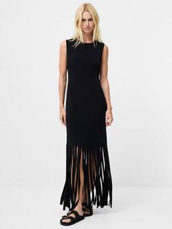 French Connection Samira Fringed Hem Jersey Dress, Black, Black