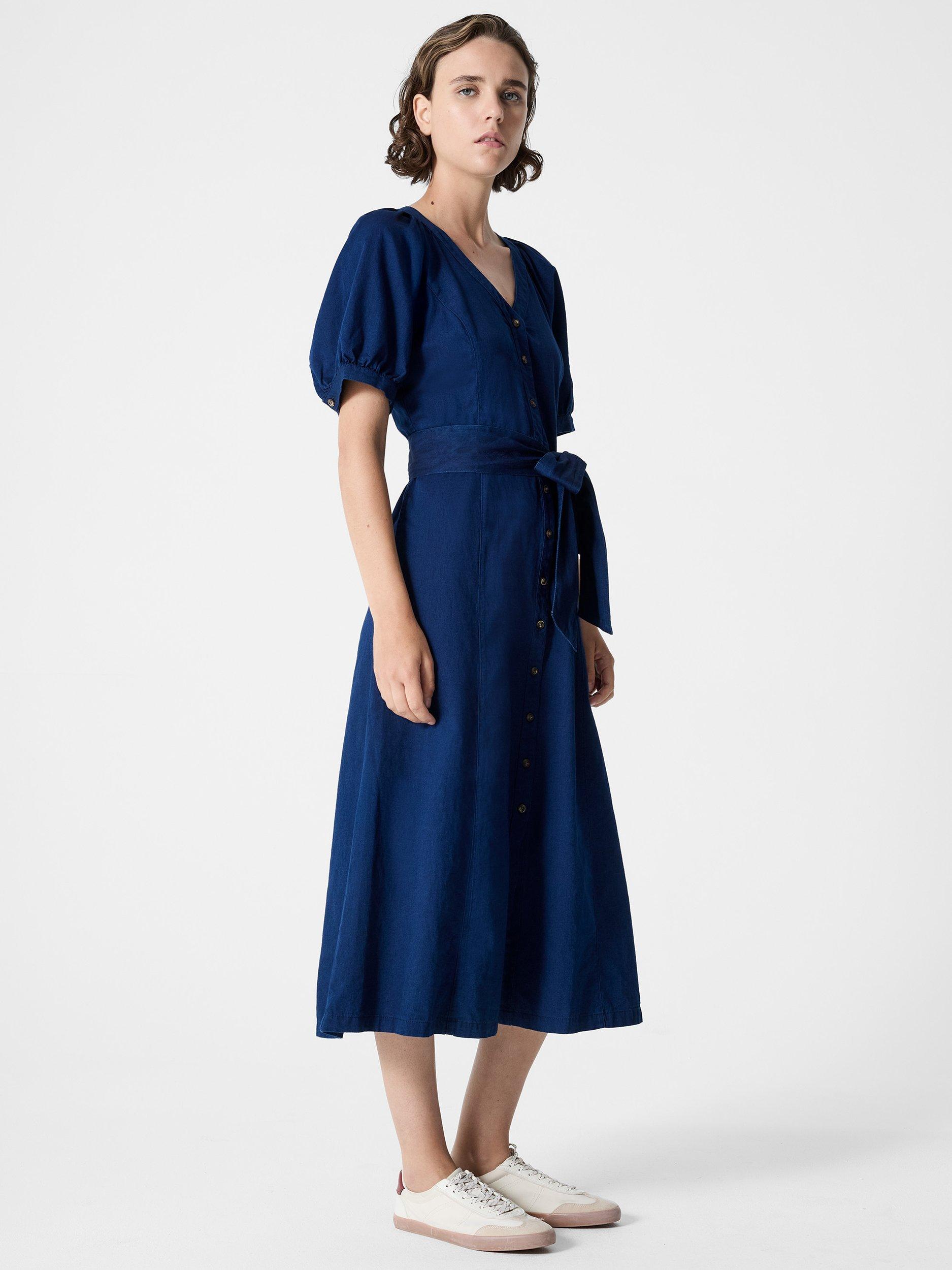 French Connection Zaves Chambray V-Neck Midi Dress, Chambray Blue