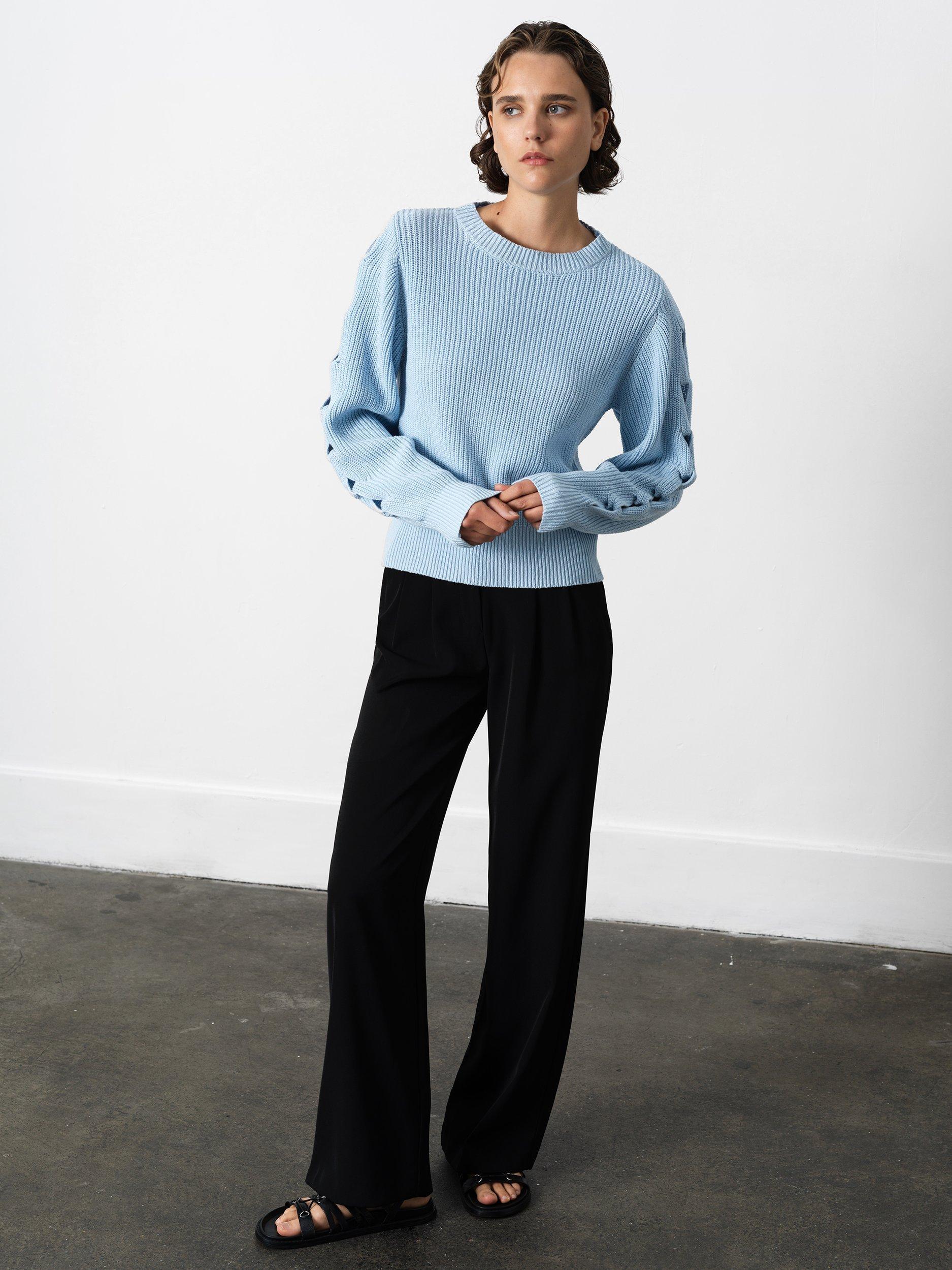 French Connection Glinda Braid Sleeve Jumper, Arctic Blue