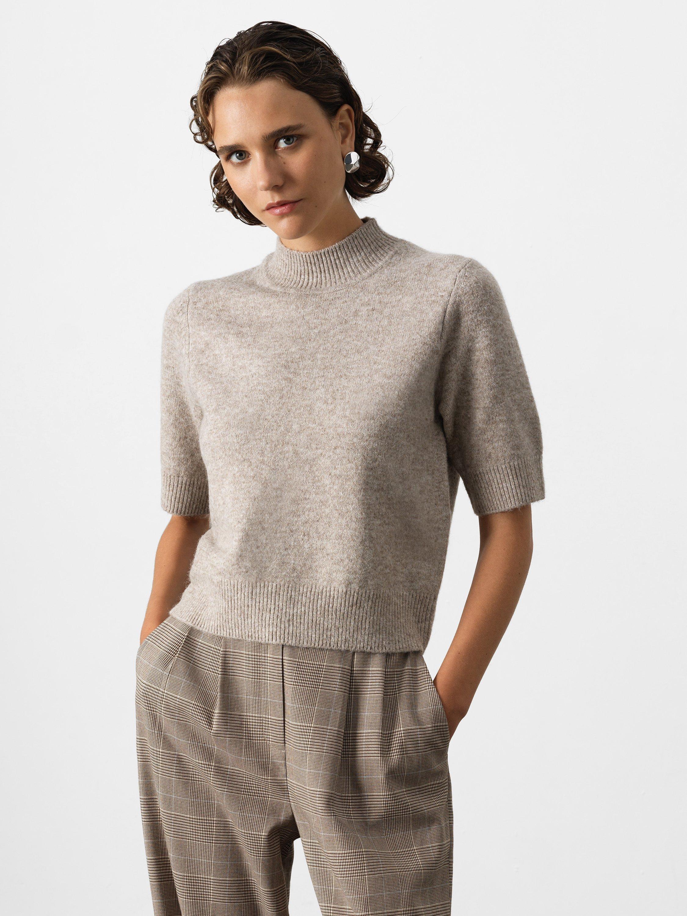 French Connection Kezia Mock Neck Short Sleeve Top, Almond
