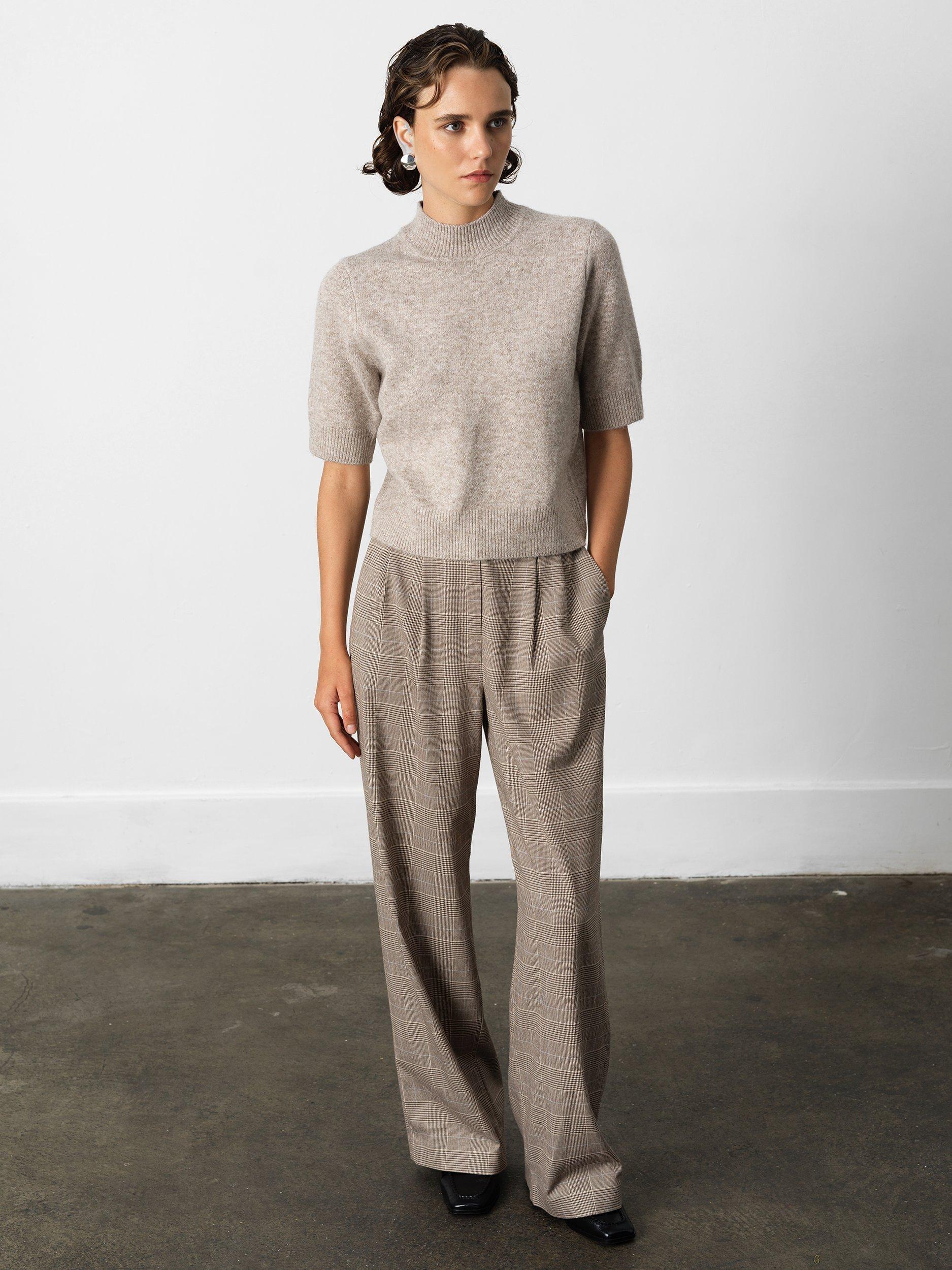 French Connection Kezia Mock Neck Short Sleeve Top, Almond
