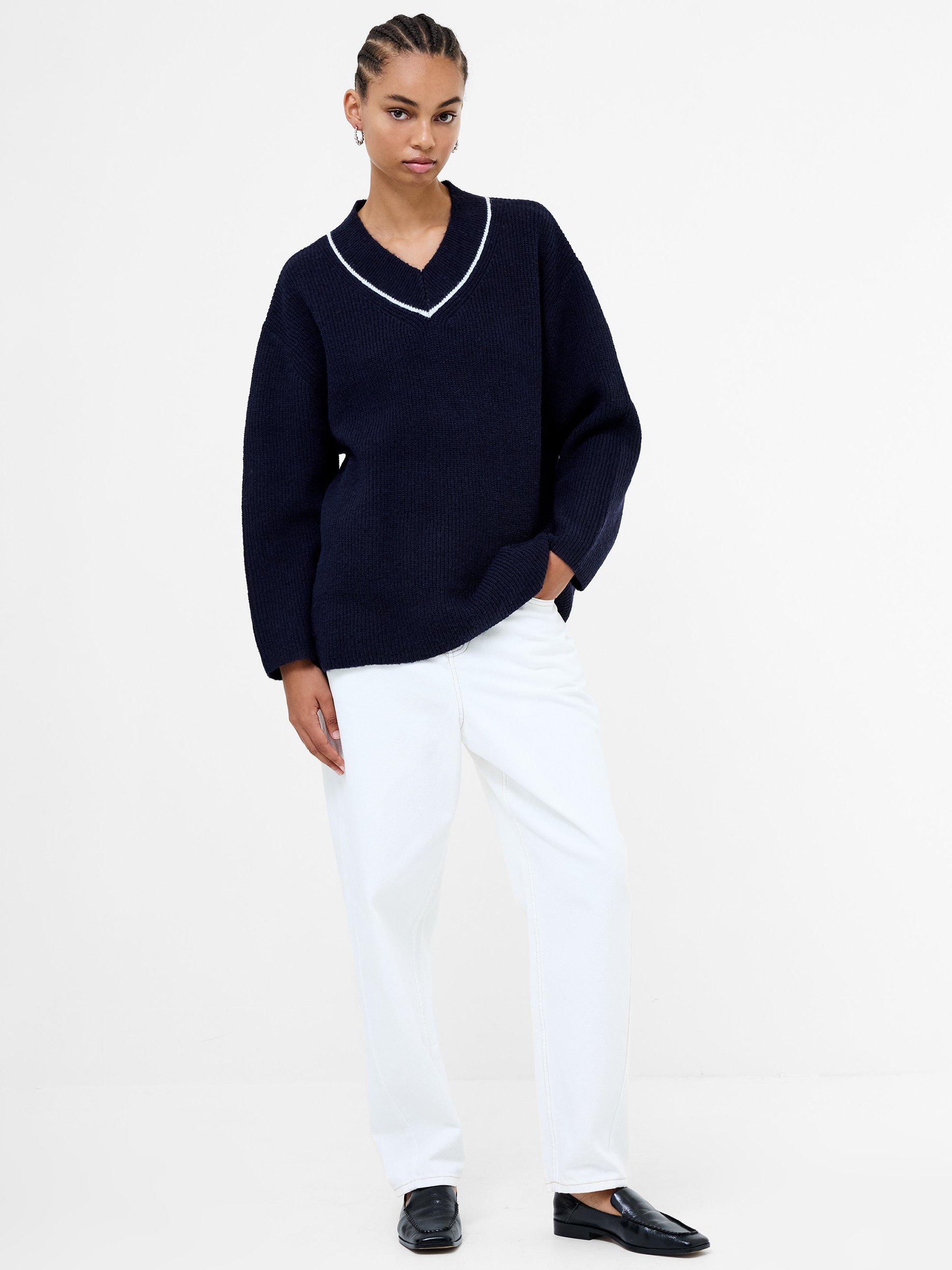 Product image 1 of 4, which shows French Connection Kezia Contrast Trim Jumper, Navy, XS