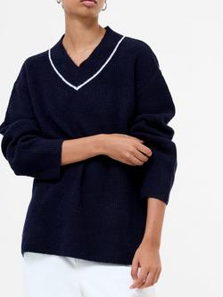 French Connection Kezia Contrast Trim Jumper - view 2, Navy