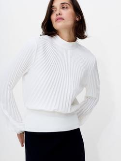 French Connection Levy Balloon Sleeve Pleated Top, Winter White/Navy, Winter White/Navy