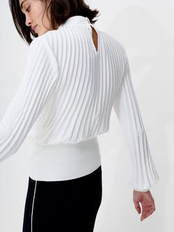 French Connection Levy Balloon Sleeve Pleated Top, Winter White/Navy - view 2, Winter White/Navy