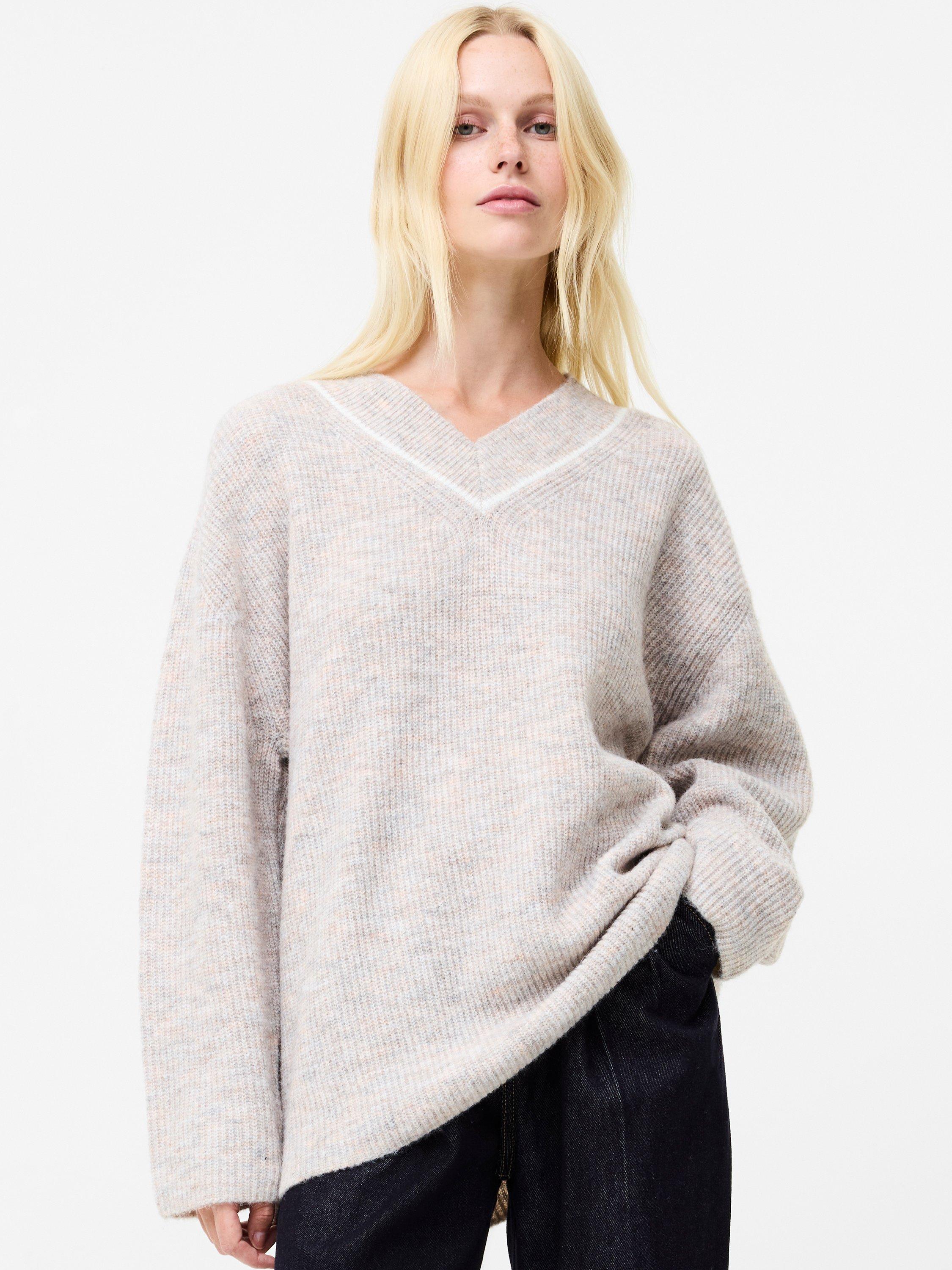 Product image 2 of 5, which shows French Connection Kezia Contrast Trim Jumper, Stone Grey, XS