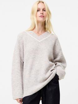 French Connection Kezia Contrast Trim Jumper - view 2, Stone Grey