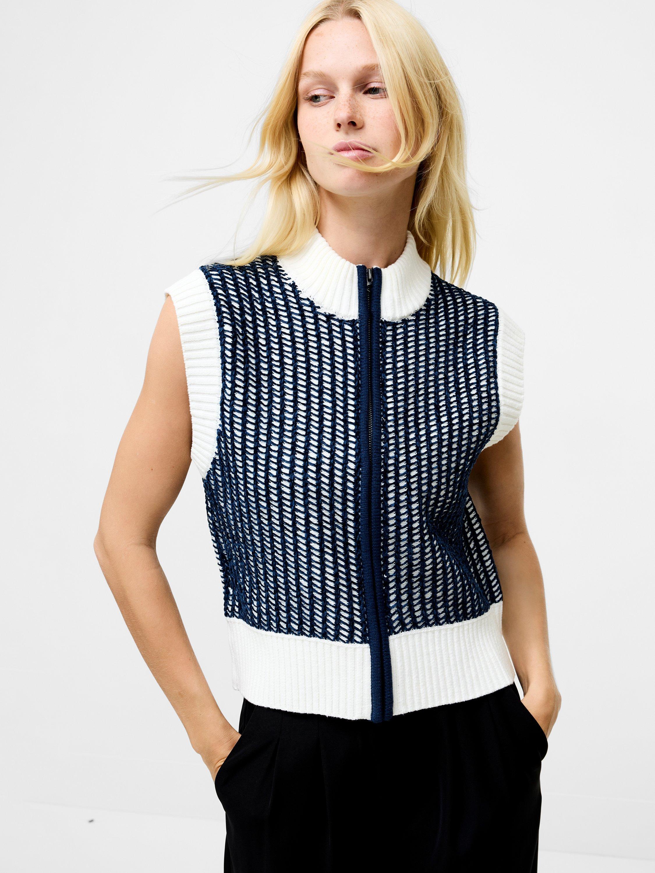 Product image 1 of 3, which shows French Connection Klara Sleeveless Jumper, Navy Winter/White, S