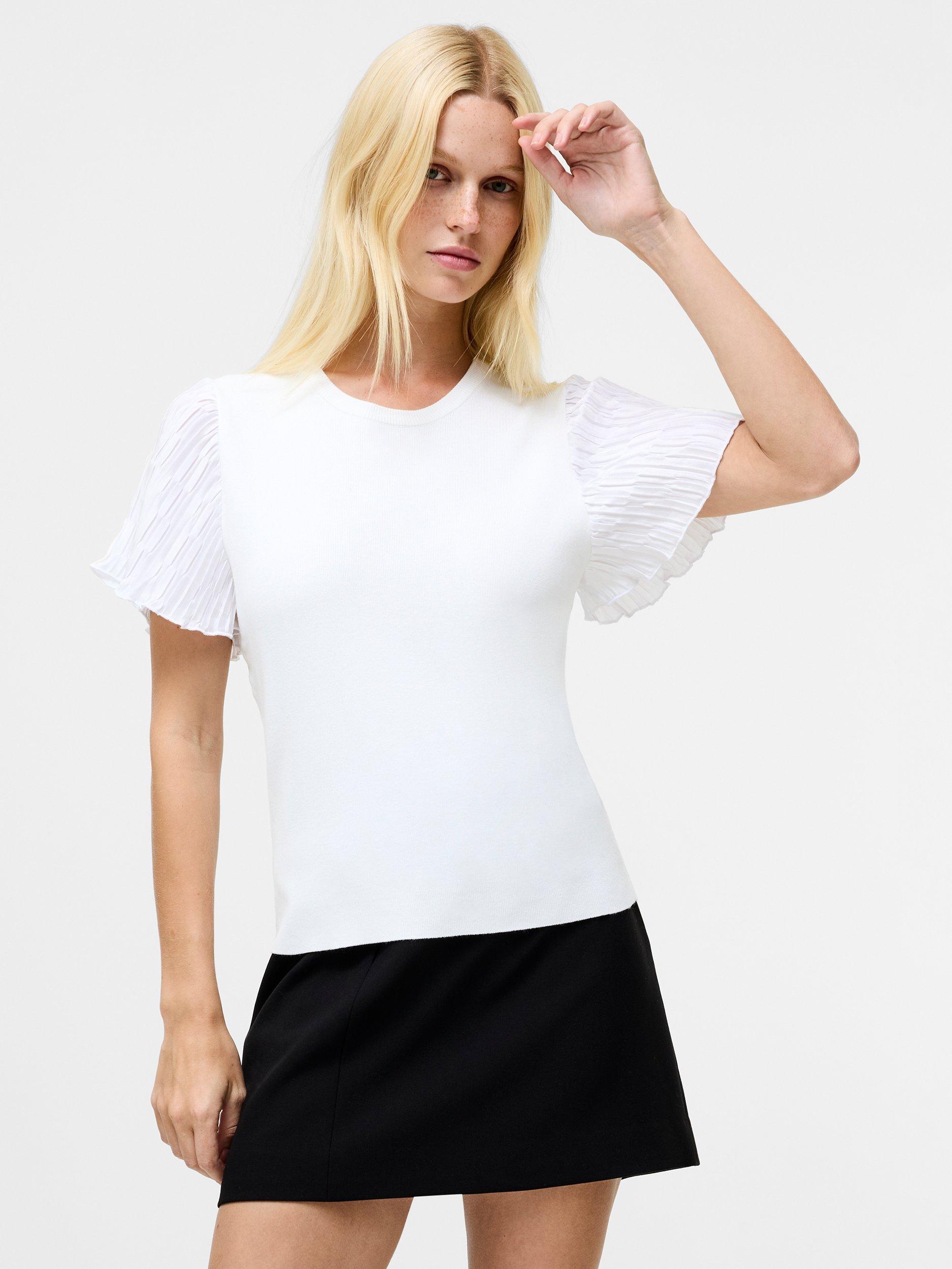 Product image 2 of 5, which shows French Connection Levy Pleated Sleeve Top, Linen White, XS