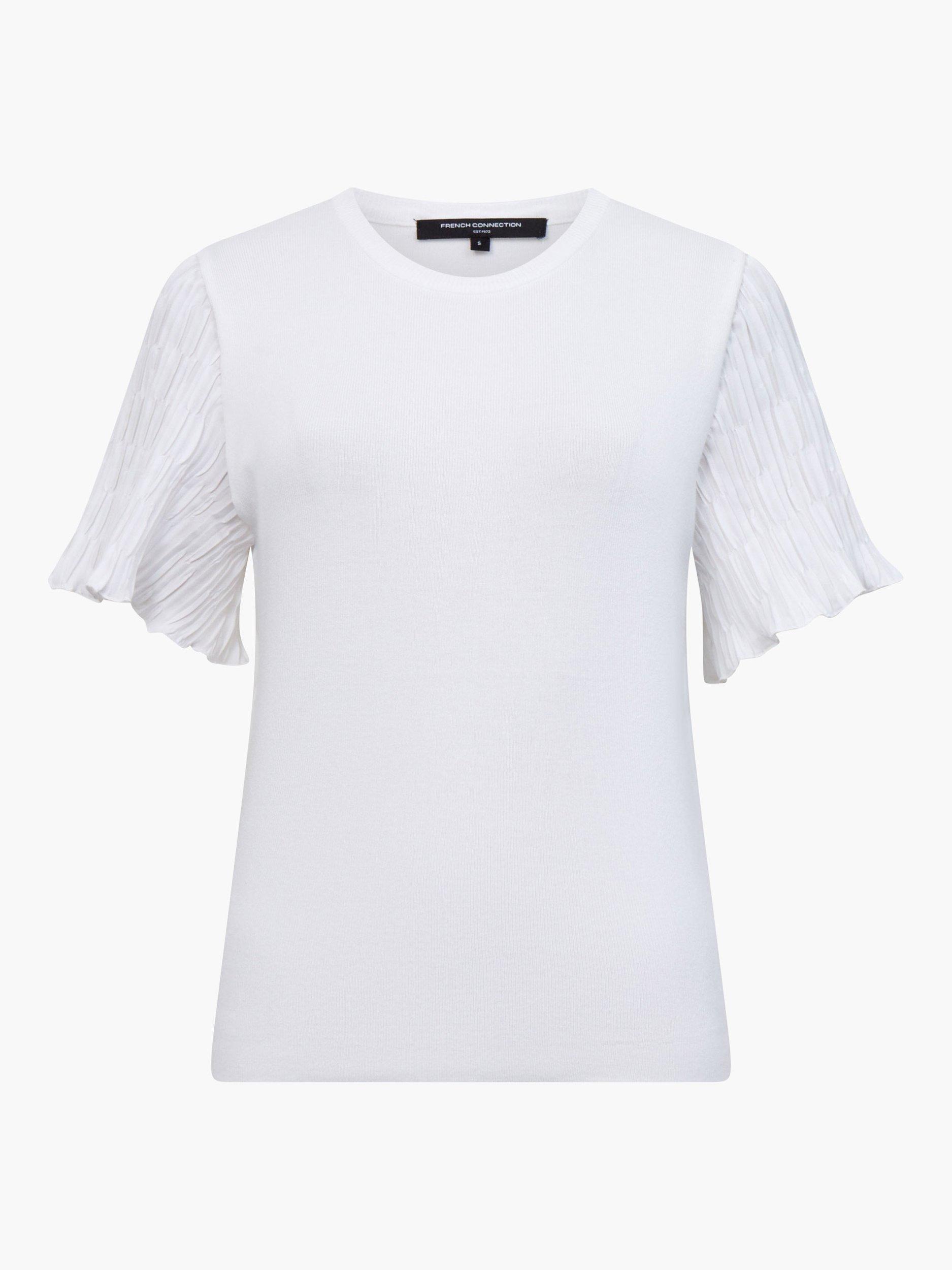 Product image 5 of 5, which shows French Connection Levy Pleated Sleeve Top, Linen White, XS