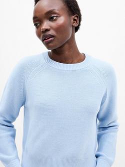 French Connection Lily Cotton Long Sleeve Round Neck Jumper, Arctic Blue