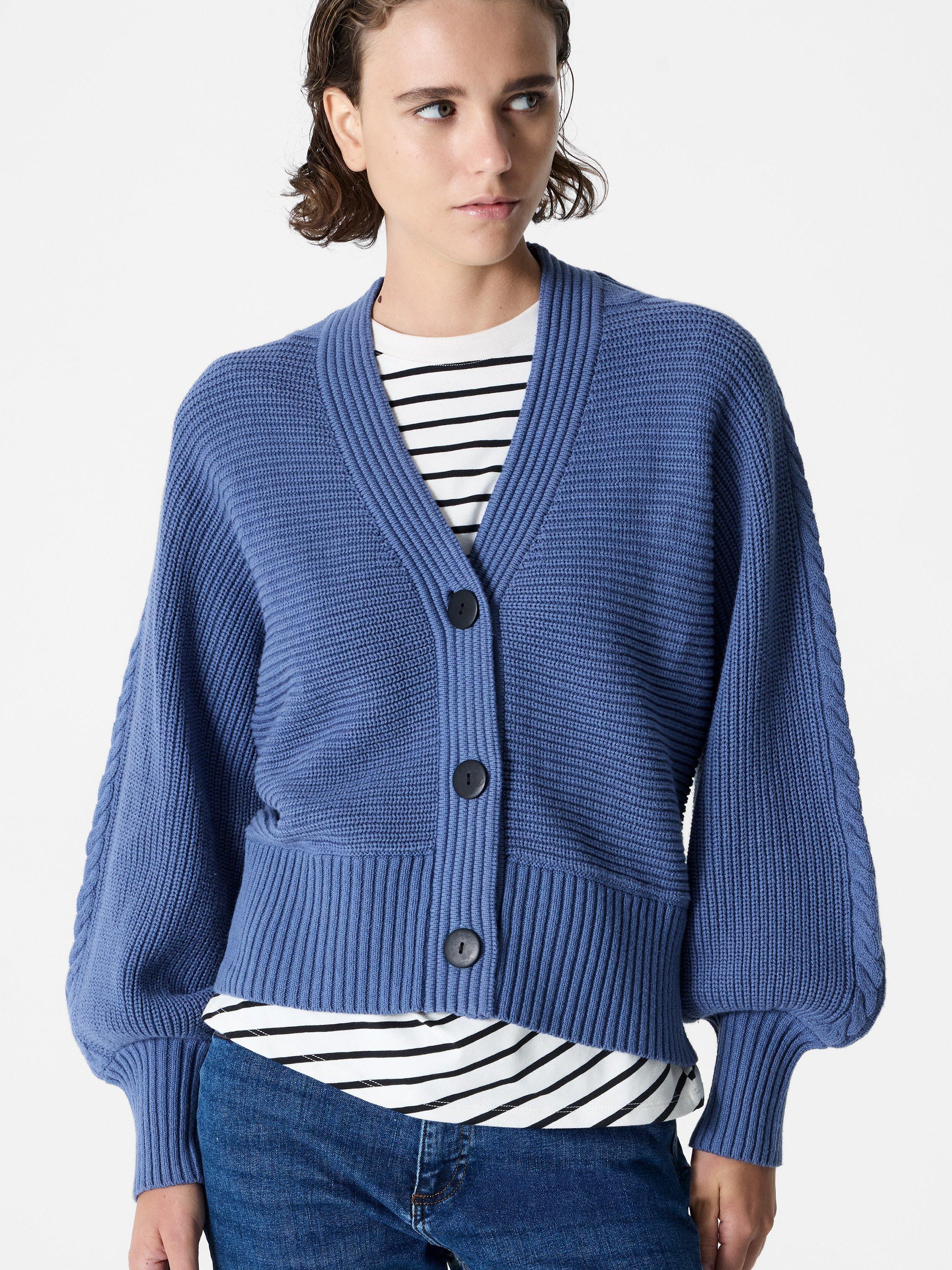 Product image 1 of 5, which shows French Connection Tonia Cable Sleeve Cardigan, Slate Blue, XS