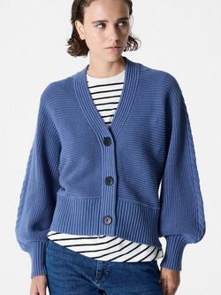 French Connection Tonia Cable Sleeve Cardigan, Slate Blue, Slate Blue